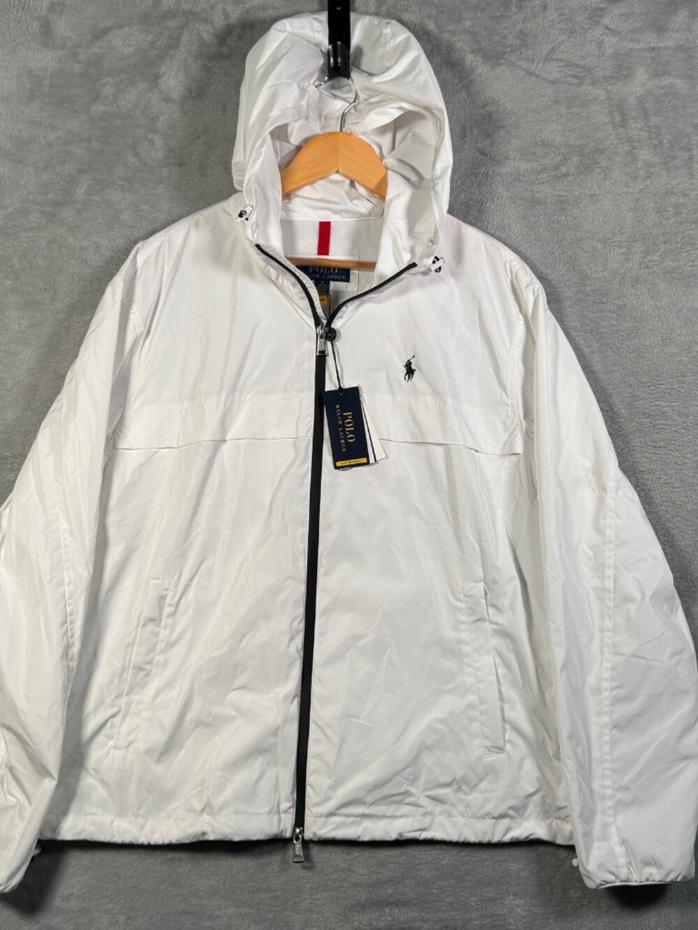 Polo Ralph Lauren Jacket Mens M White Windbreaker Full Zip Mesh Lined $175 *FLAW